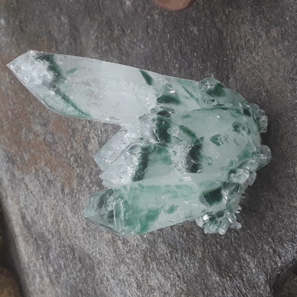 Green phantom quartz crystal cluster, lab-grown
